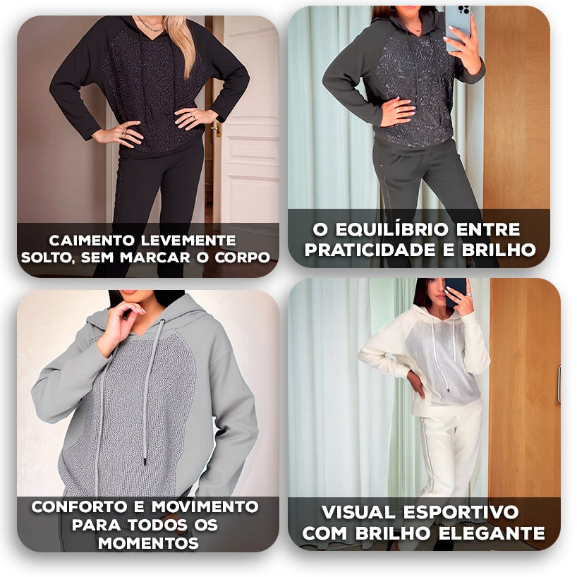 Conjunto Helena™ em Moletinho com Brilho Charmoso em Strass / Dê Mais Charme e Glamour para Seu Outono Inverno!!