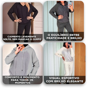 Conjunto Helena™ em Moletinho com Brilho Charmoso em Strass / Dê Mais Charme e Glamour para Seu Outono Inverno!!